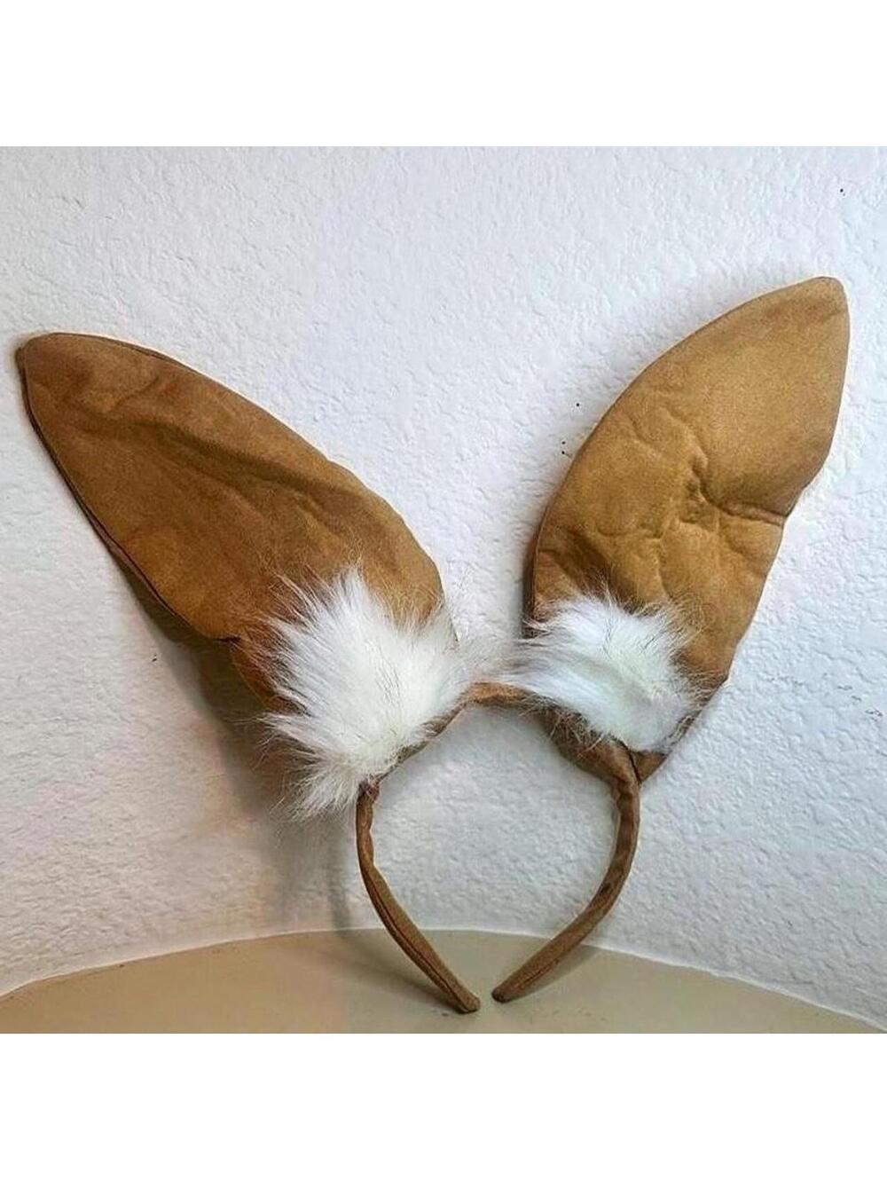 Brown faux-suede and white faux-fur bunny ears headband